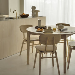 Ethnicraft Bok Round Extending Dining Table — Oak Round Extending Table, Convertible Family Dining