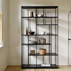 Ethnicraft Studio Rack – Black-Tainted Teak Studio Shelving Unit, Designer Alain van Havre, Elegant Tall Storage (120 × 40 × 205 cm)