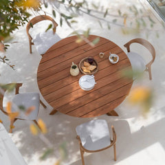 Ethnicraft Circle Outdoor Dining Table – Round Teak Outdoor Table with Sculptural Central Base