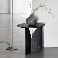 Ethnicraft Fin Oak Side Table — Sculptural Solid Oak Accent Table, Slim Bedside / End Table