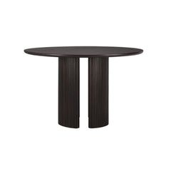 Ethnicraft Roller Max Round Dining Table – Round Textured Wood Table with Layered Roller-Style Legs