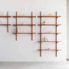 Ethnicraft PI Wall Shelves – Modular Oak/Mahogany Wall-Mounted Shelves with Curved Organic Design