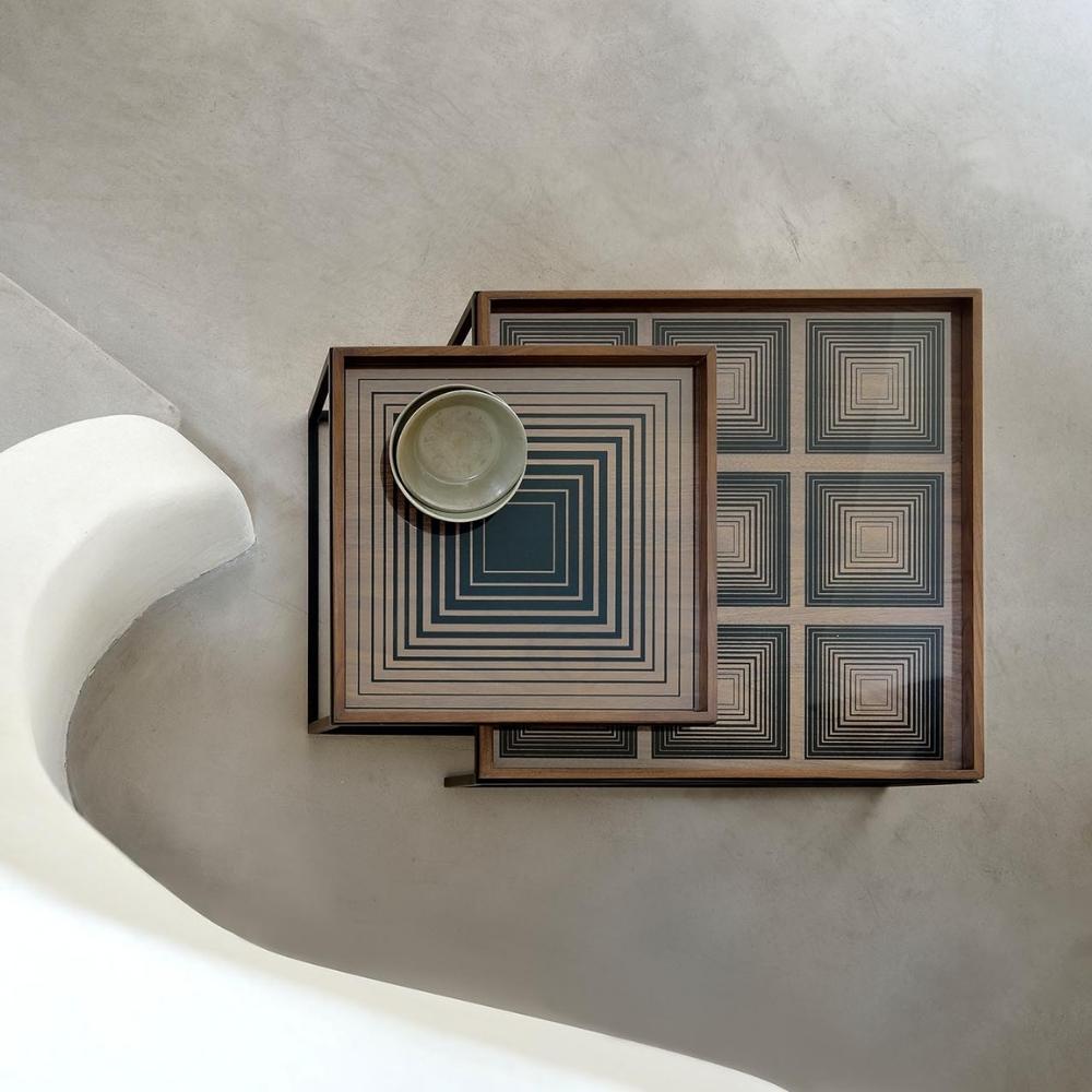 Ethnicraft Glass Square Tray (Large) – Large Glass Decorative Tray with Abstract Artistic Print
