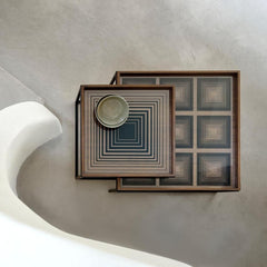 Ethnicraft Glass Square Tray (Large) – Large Glass Decorative Tray with Abstract Artistic Print