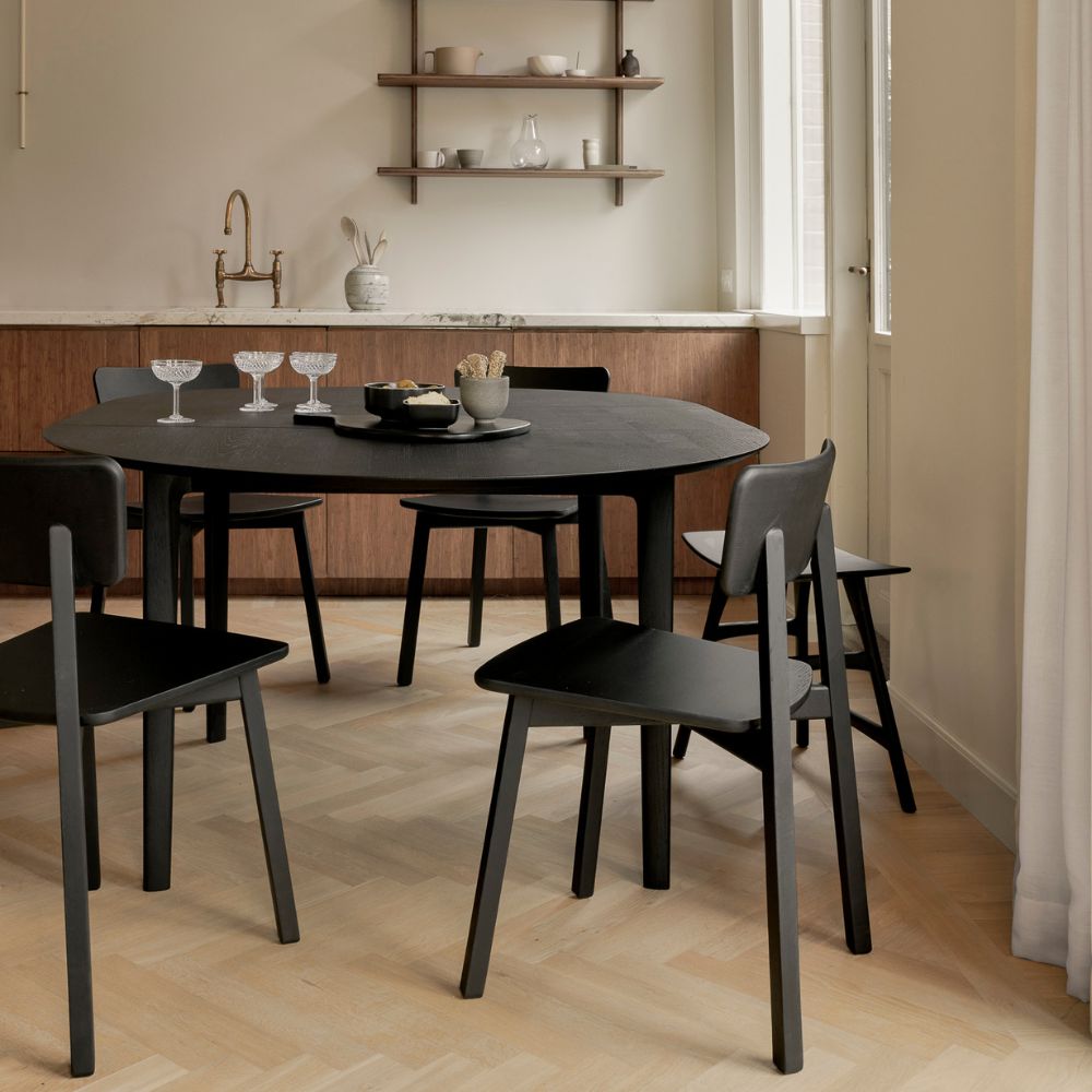 Ethnicraft Bok Round Extending Dining Table — Oak Round Extending Table, Convertible Family Dining