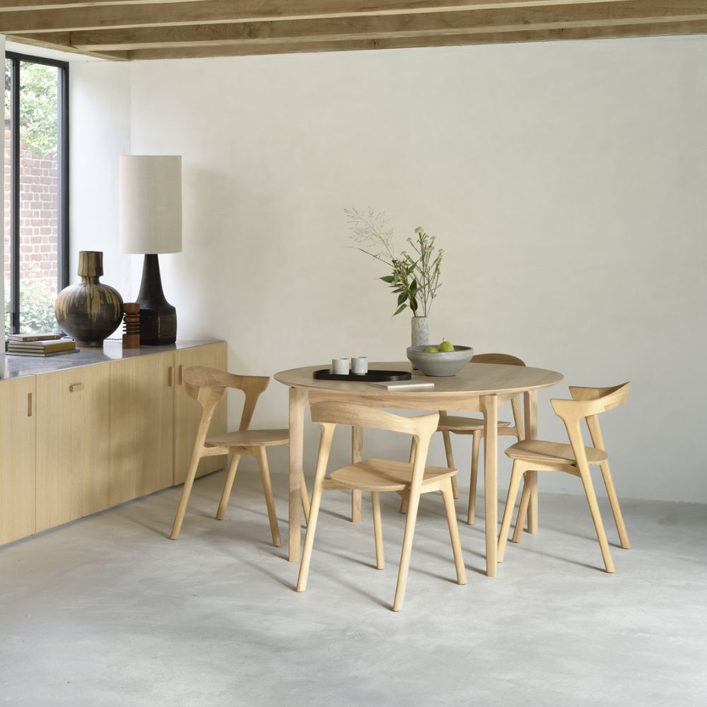 Ethnicraft Bok Round Extending Dining Table — Oak Round Extending Table, Convertible Family Dining