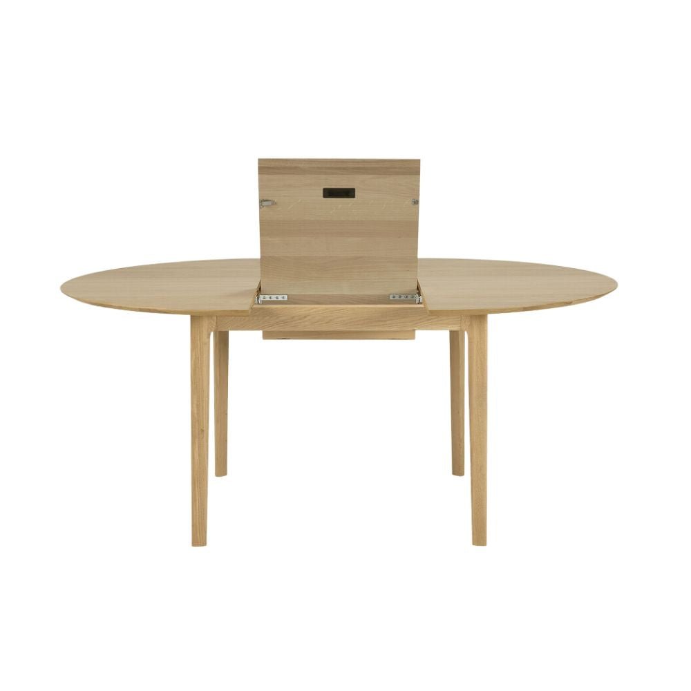 Ethnicraft Bok Round Extending Dining Table — Oak Round Extending Table, Convertible Family Dining