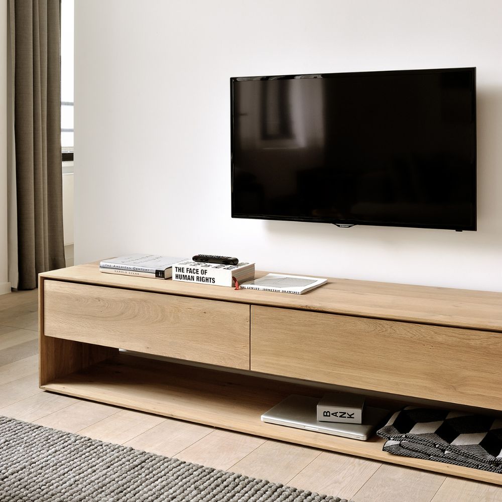 Ethnicraft Nordic TV Cupboard – Minimalist Oak TV Cabinet With Clean Straight Profile & Slim Legs