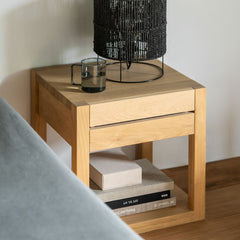 Ethnicraft Azur Bedside Table – Solid Wood Bedside Table with Curved Front & Sleek Scandinavian Lines