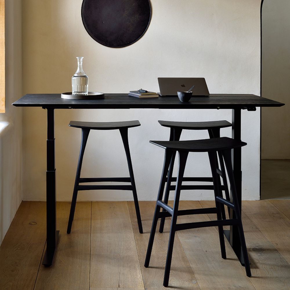 Ethnicraft Bok Adjustable Desk – Height-Adjustable Solid Wood Desk with Scandinavian Minimalist Legs