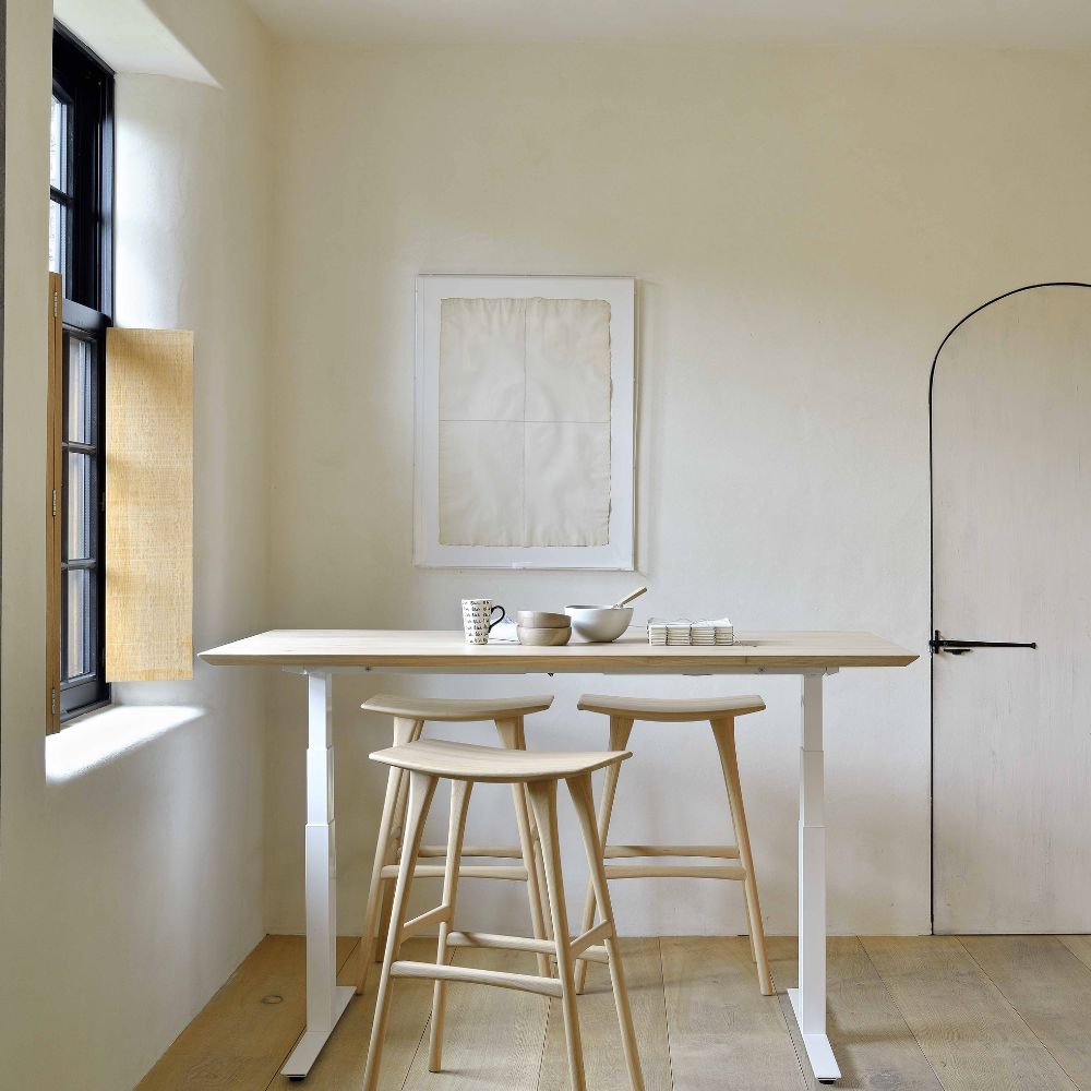 Ethnicraft Bok Adjustable Desk – Height-Adjustable Solid Wood Desk with Scandinavian Minimalist Legs