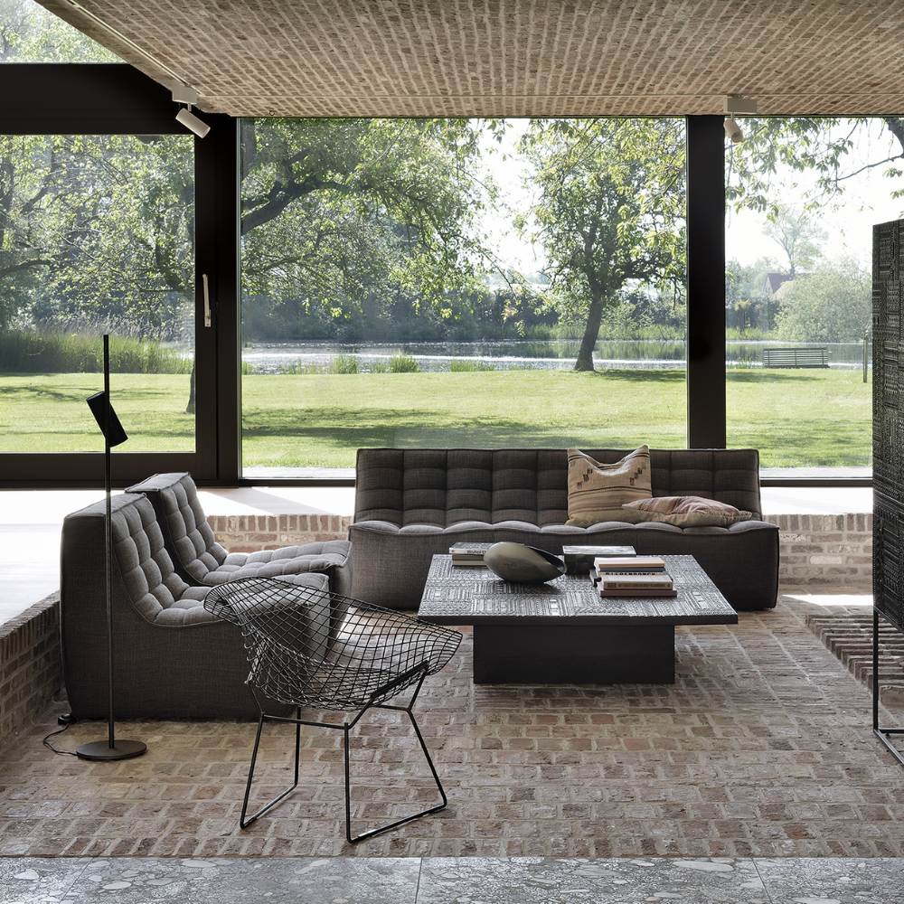 Ethnicraft N701 Modular 1 to 3 Seater Sofa - Stain-Resistant Leather & Memory Foam Comfort - Dark Grey