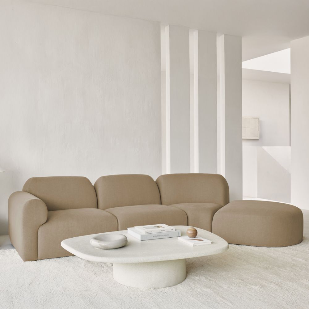 Ethnicraft Bulky Modular Sofa – Light Sepia Fabric Modular Couch, Memory Foam, Connector Clips & Hardwood Frame (Multiple Configs)