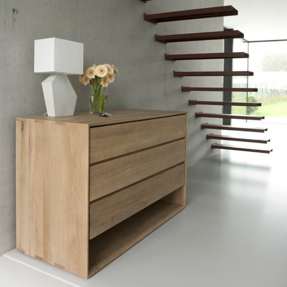 Ethnicraft Nordic Dresser – Bevel-Edged Oak Dresser, Clean Nordic Style, Minimalist Solid Wood Storage