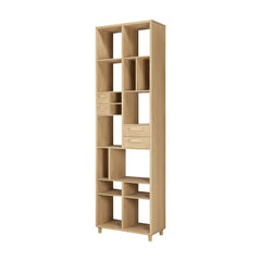 Ethnicraft Pirouette Rack – 60s-Inspired Oak Wood Bookrack with 4 Drawers, Tall Slim Storage (60 × 30 × 200 cm)
