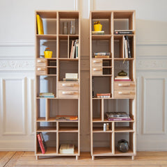 Ethnicraft Pirouette Rack – 60s-Inspired Oak Wood Bookrack with 4 Drawers, Tall Slim Storage (60 × 30 × 200 cm)