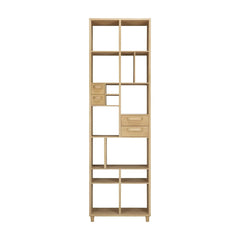 Ethnicraft Pirouette Rack – 60s-Inspired Oak Wood Bookrack with 4 Drawers, Tall Slim Storage (60 × 30 × 200 cm)