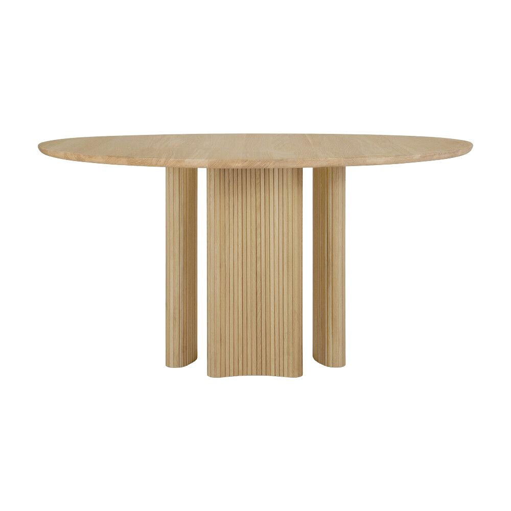 Ethnicraft Roller Max Round Dining Table – Round Textured Wood Table with Layered Roller-Style Legs