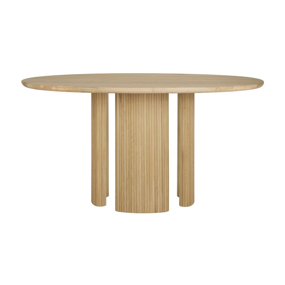 Ethnicraft Roller Max Round Dining Table – Round Textured Wood Table with Layered Roller-Style Legs
