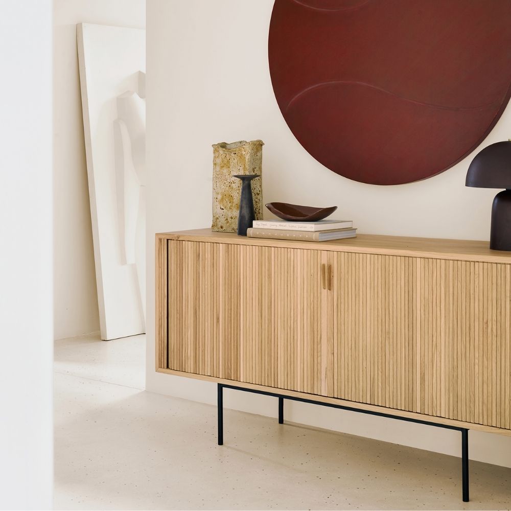 Ethnicraft Roller Max Sideboard – Textured Wooden Sideboard with Layered Roller-Style Pattern