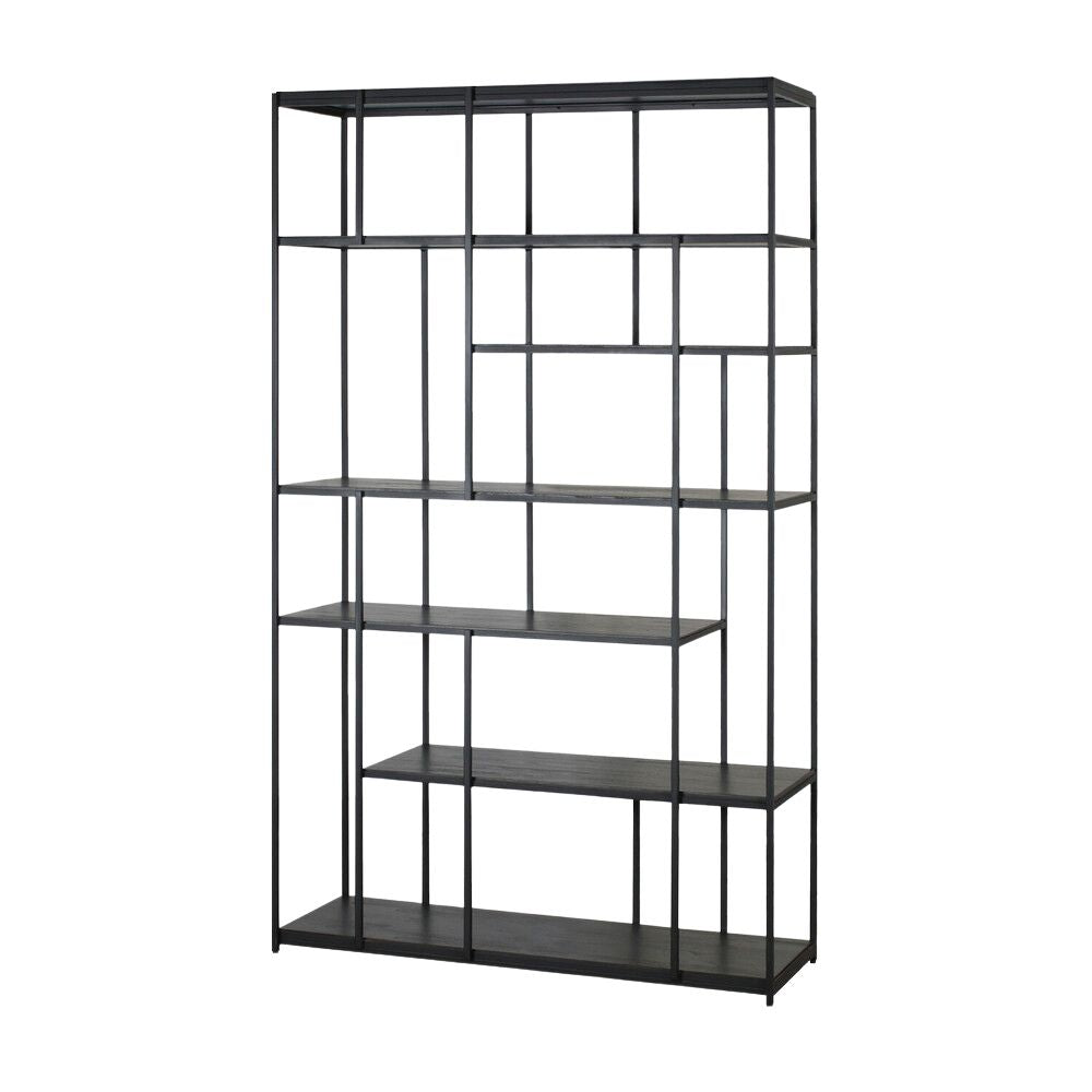 Ethnicraft Studio Rack – Black-Tainted Teak Studio Shelving Unit, Designer Alain van Havre, Elegant Tall Storage (120 × 40 × 205 cm)