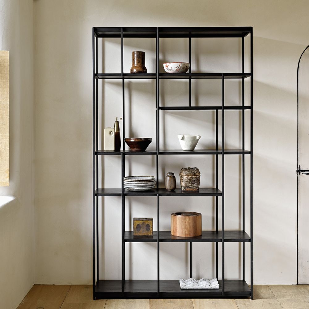 Ethnicraft Studio Rack – Black-Tainted Teak Studio Shelving Unit, Designer Alain van Havre, Elegant Tall Storage (120 × 40 × 205 cm)