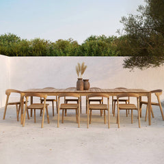 Ethnicraft Bok Outdoor Dining Table – Rectangular Teak Dining Table with Slim Arched Legs & Outdoor Durability