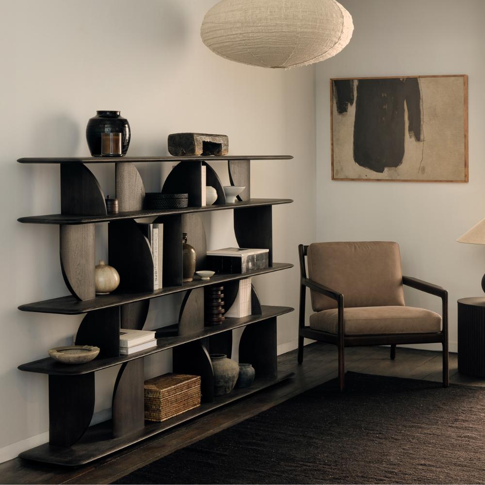 Ethnicraft Geometric Rack – Sculptural Wooden Storage Rack with Geometric Open Shelving