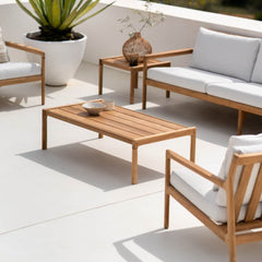 Ethnicraft Jack Outdoor Coffee Table – Low Teak Coffee Table with Soft Boomerang Contours