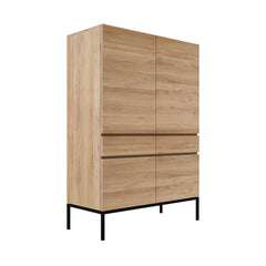 Ethnicraft Ligna Cupboard – Solid Oak Storage Cabinet with Minimalist Black Steel Legs