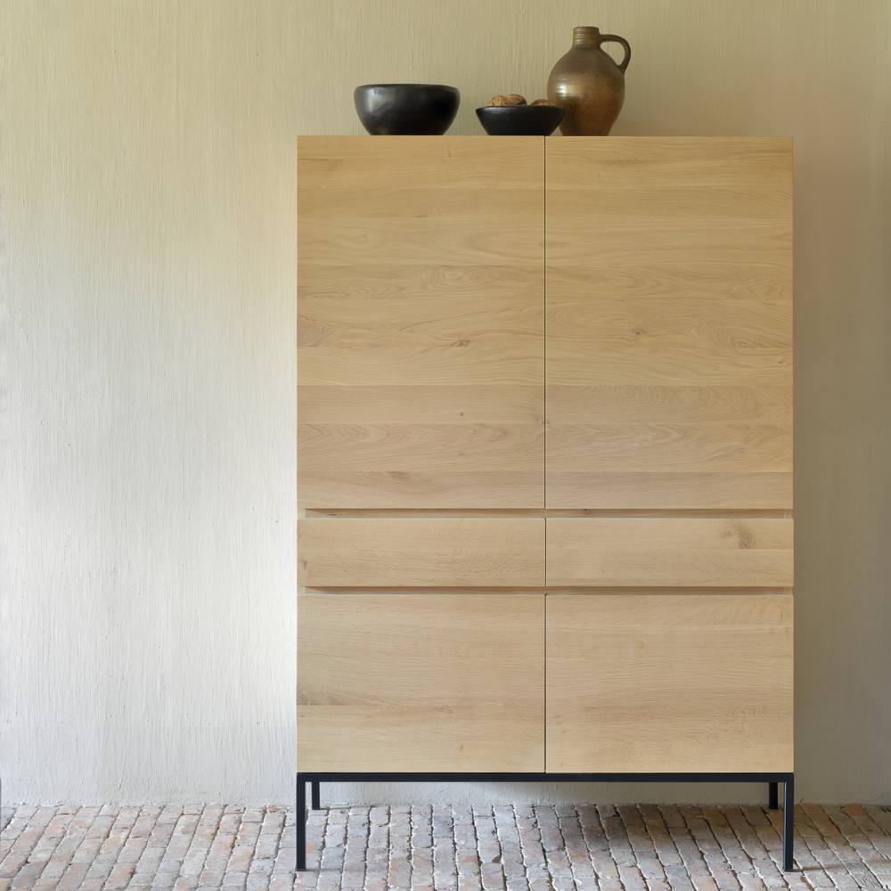 Ethnicraft Ligna Cupboard – Solid Oak Storage Cabinet with Minimalist Black Steel Legs