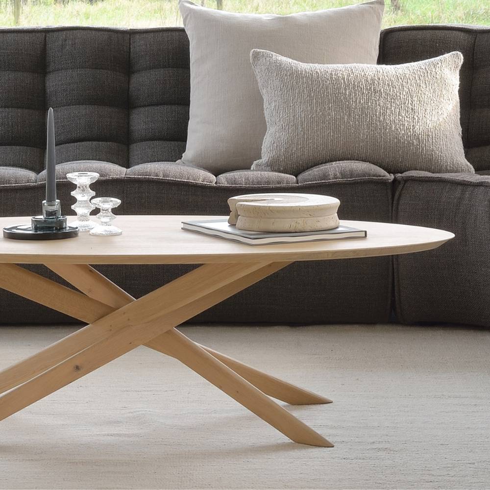 Ethnicraft Mikado Coffee Table — Rectangular Oak Coffee Table with Mikado Base, Low Profile Living Room Table