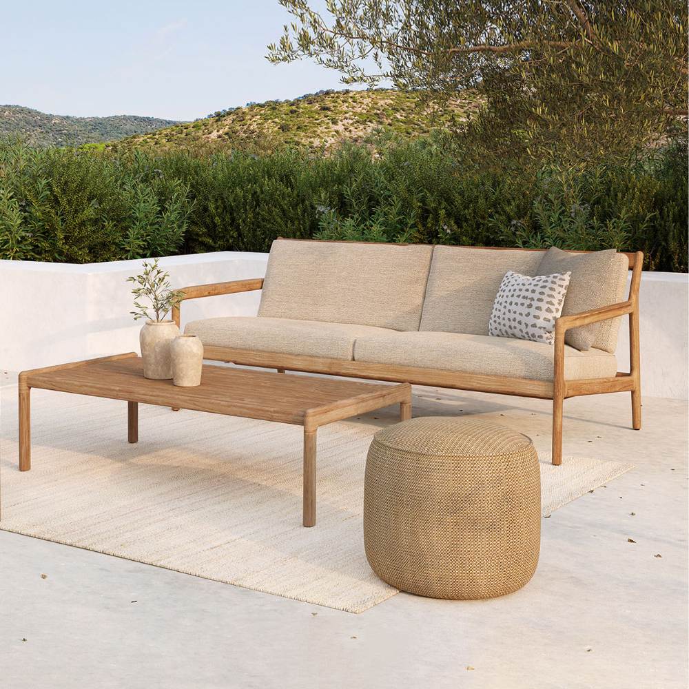 Ethnicraft Donut Outdoor Pouf – Upholstered Round Outdoor Pouf with Comfortable Cushion