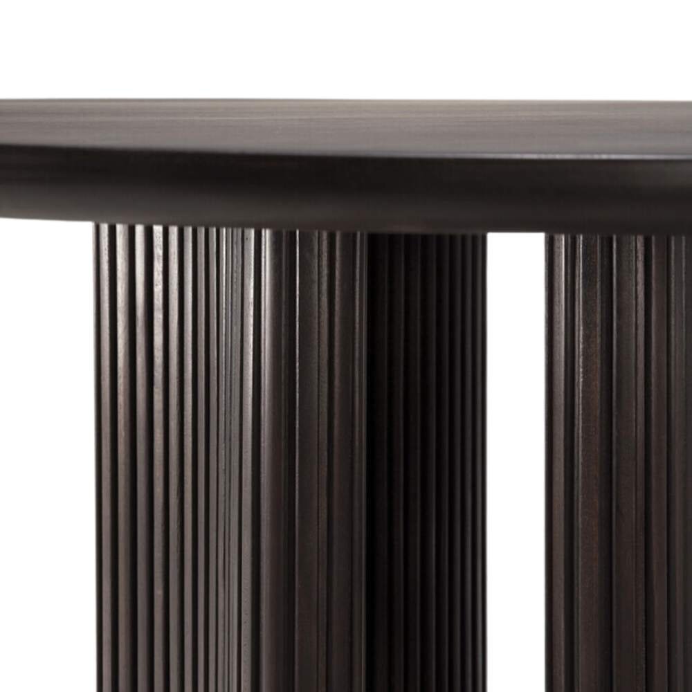 Ethnicraft Roller Max Round Dining Table – Round Textured Wood Table with Layered Roller-Style Legs