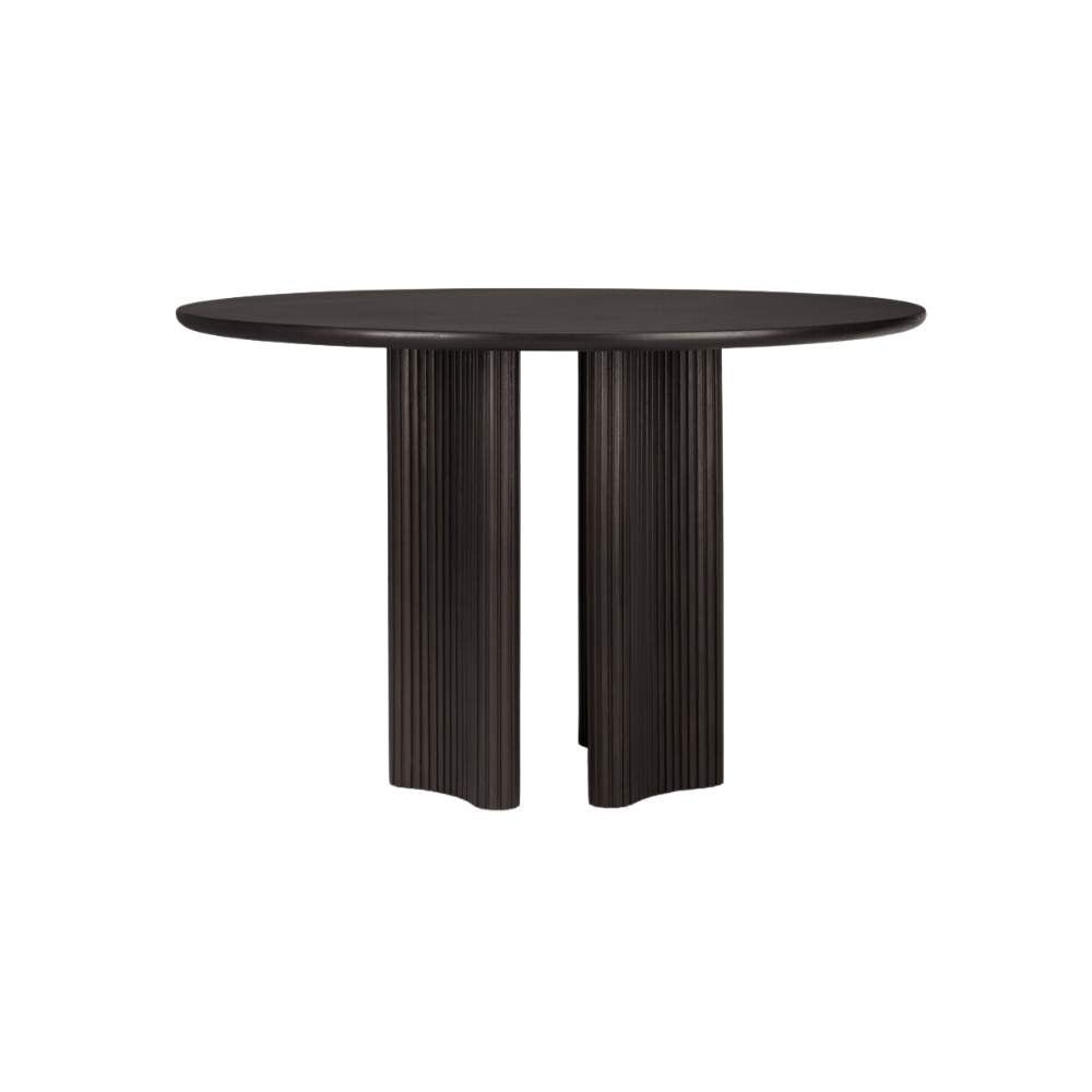 Ethnicraft Roller Max Round Dining Table – Round Textured Wood Table with Layered Roller-Style Legs