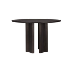 Ethnicraft Roller Max Round Dining Table – Round Textured Wood Table with Layered Roller-Style Legs