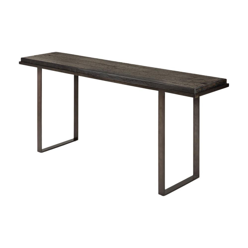 Ethnicraft Stability Console Table — Umber Oak Console, Sturdy Narrow Hall Table with Modern Profile