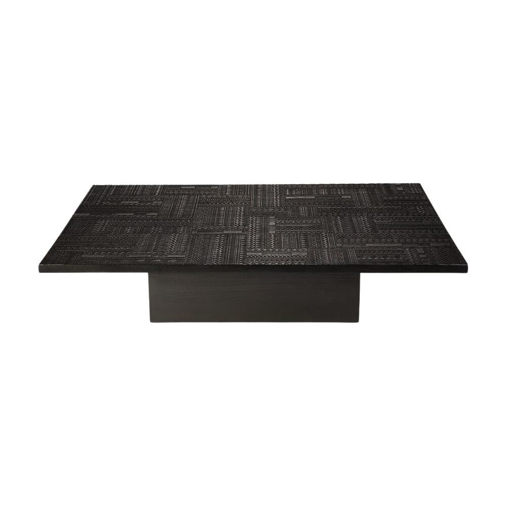 Ethnicraft Tabwa Blok Coffee Table – Black Teak Block Coffee Table with Carved Tribal Patterns