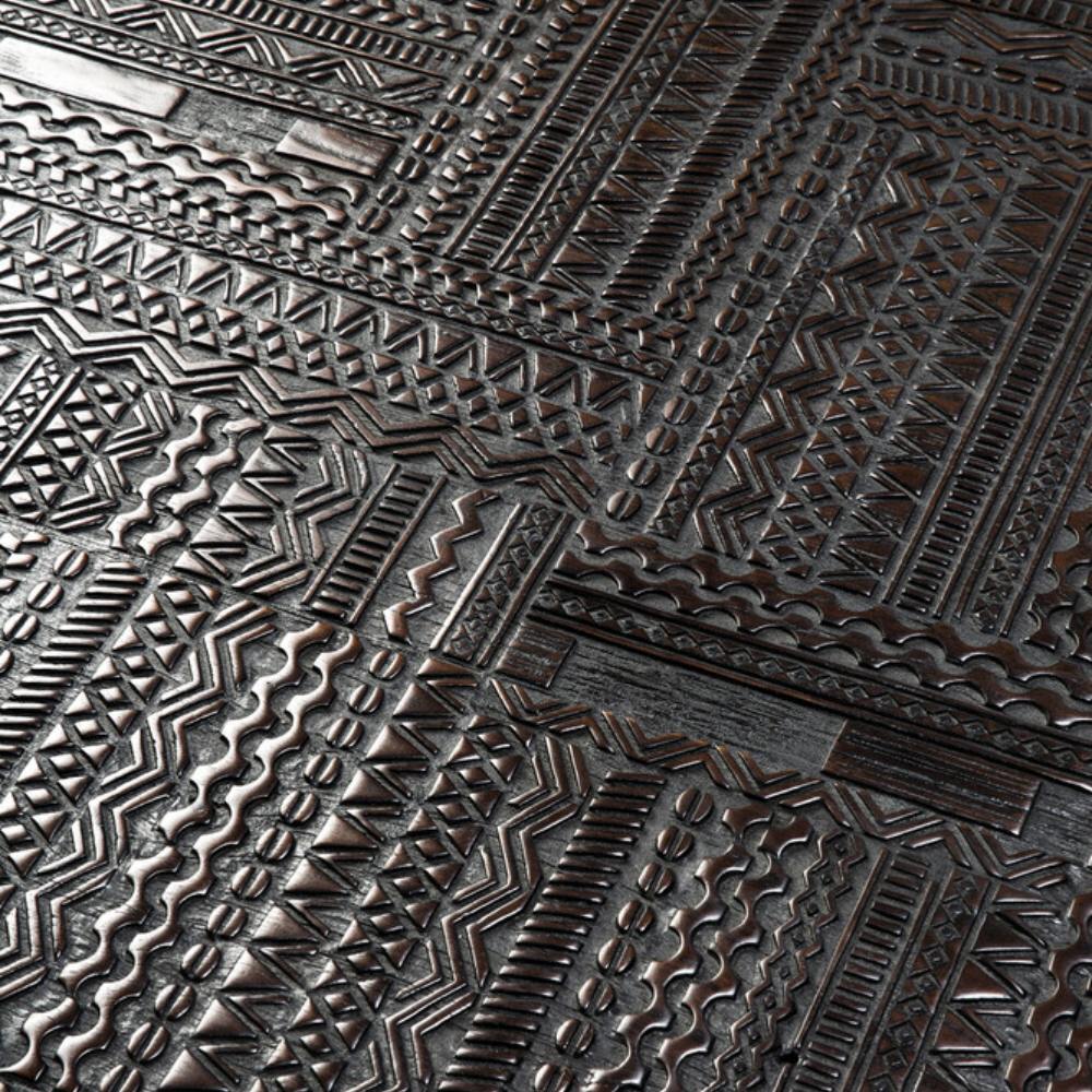 Ethnicraft Tabwa Blok Coffee Table – Black Teak Block Coffee Table with Carved Tribal Patterns