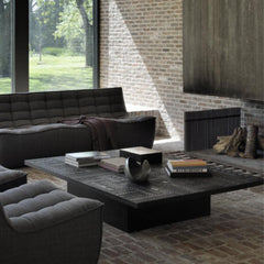 Ethnicraft Tabwa Blok Coffee Table – Black Teak Block Coffee Table with Carved Tribal Patterns
