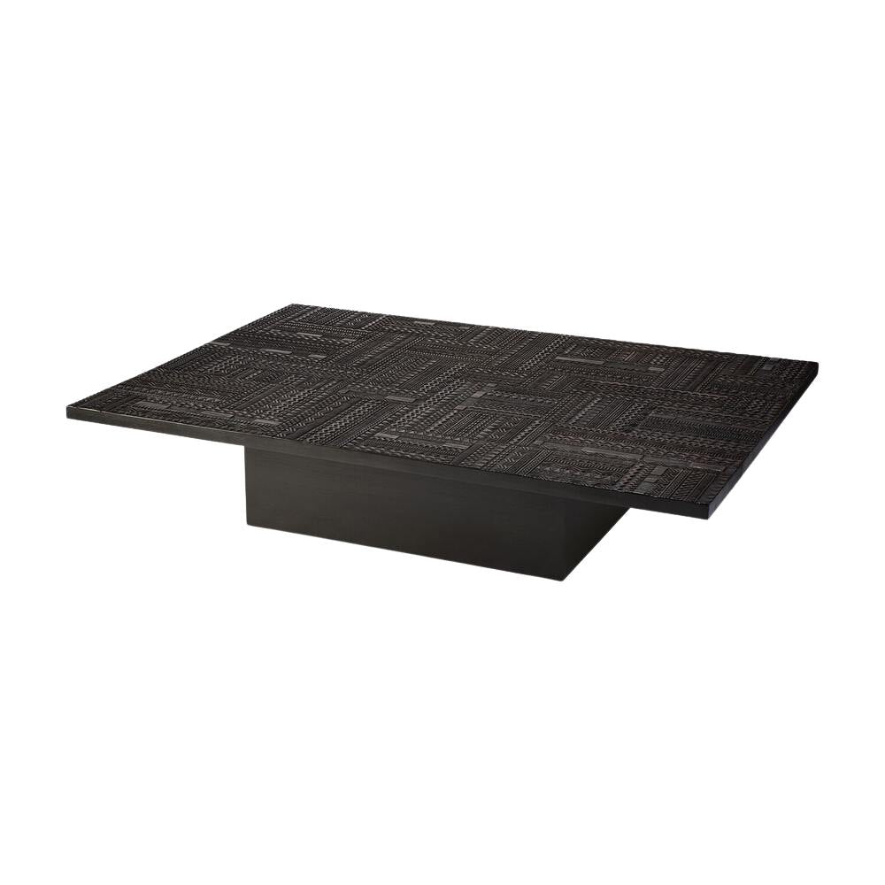 Ethnicraft Tabwa Blok Coffee Table – Black Teak Block Coffee Table with Carved Tribal Patterns