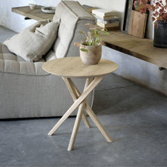 Ethnicraft Mikado Side Table — Oak Side / End Table with Slatted Mikado Base, Compact Accent Table