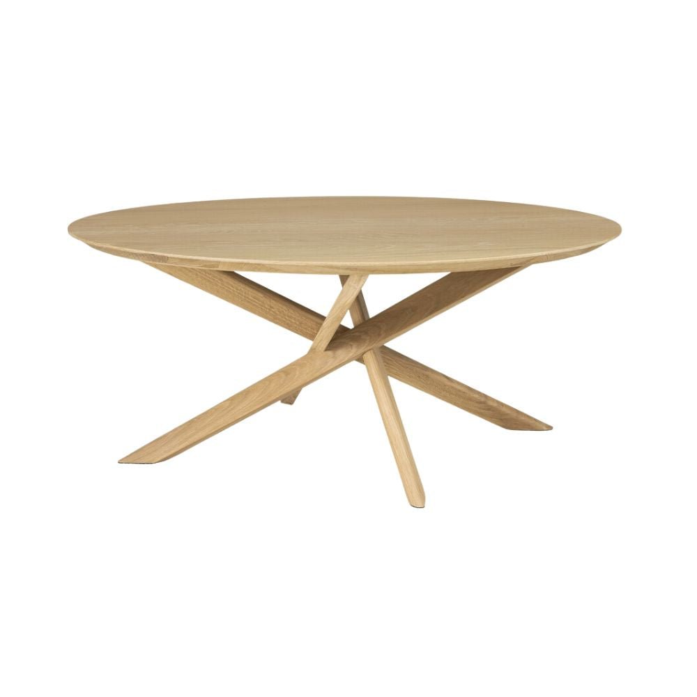 Ethnicraft Mikado Round Coffee Table — Oak Round Coffee Table with Decorative Slatted Base, Living Room Centre