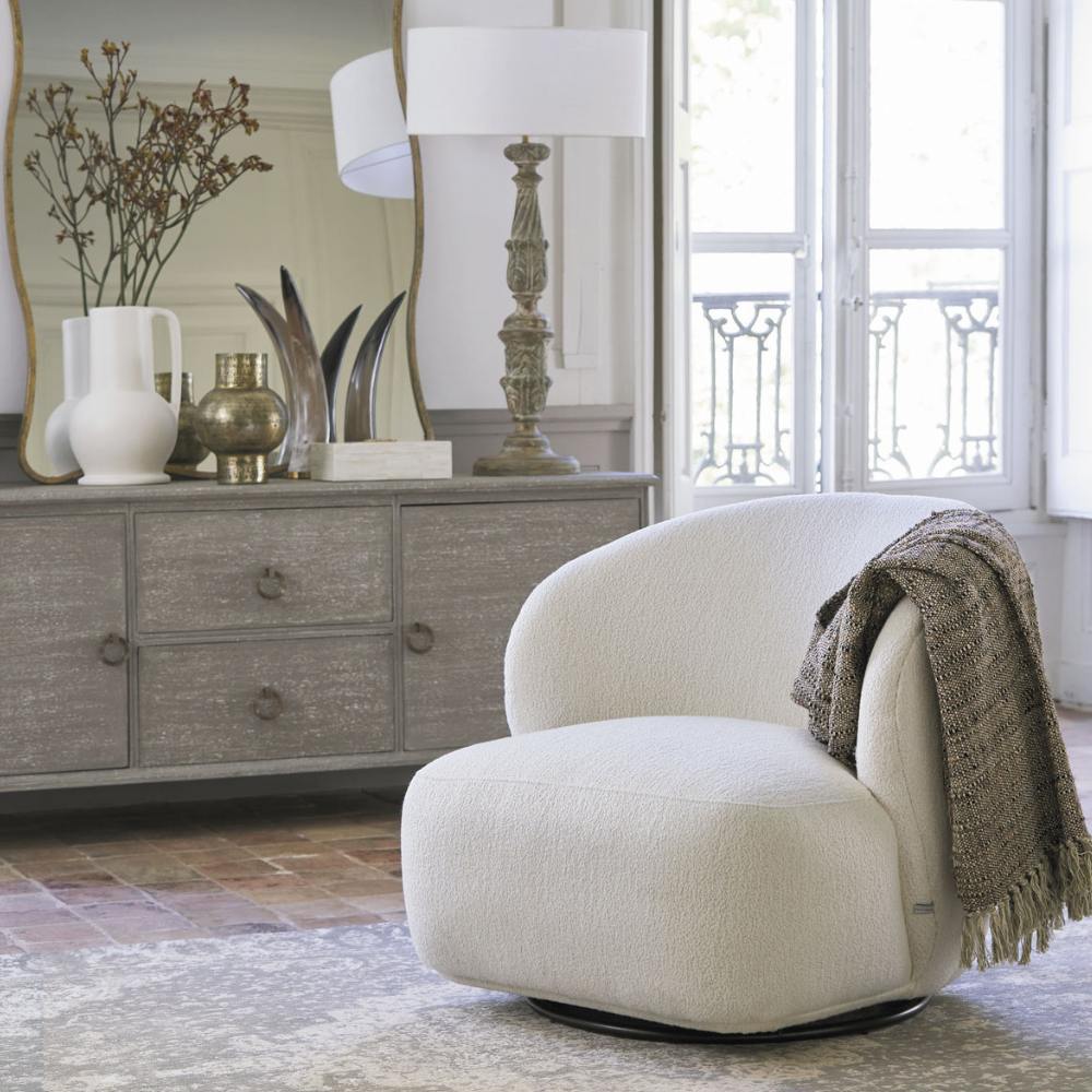Blanc D'Ivoire Leo Swivel Fabric Natural Foam Armchair