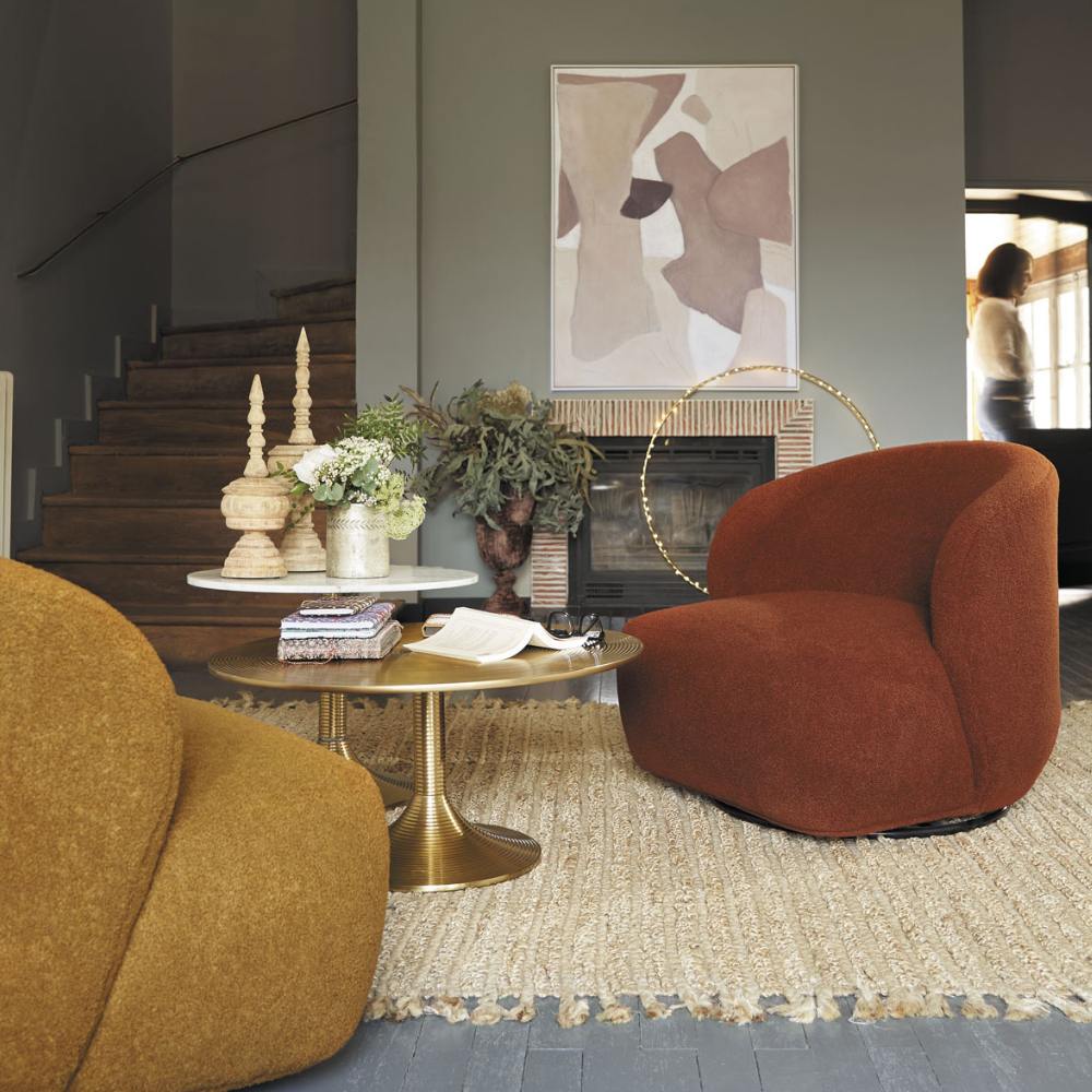Blanc D'Ivoire Leo Swivel Fabric Natural Foam Armchair