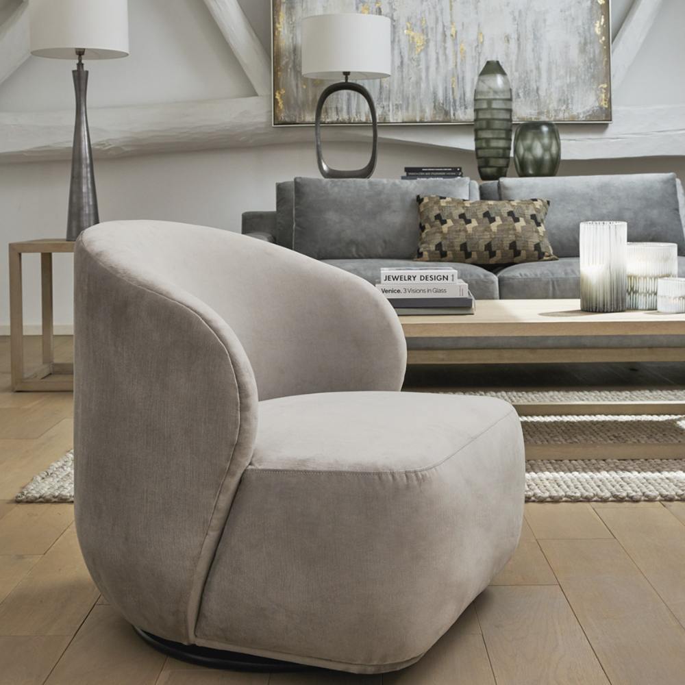 Blanc D'Ivoire Leo Swivel Fabric Natural Foam Armchair