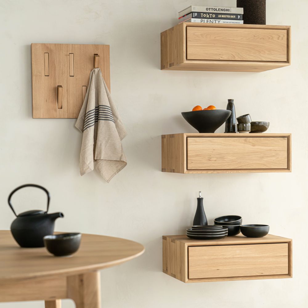 Ethnicraft Nordic II Hanging Bedside – Wall-Mounted Bedside Shelf with Floating Design & Minimalist Look