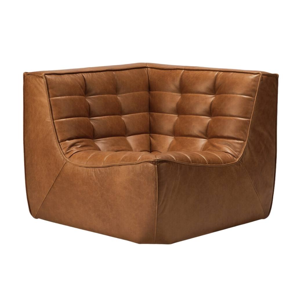 Ethnicraft N701 Modular 1 to 3 Seater Sofa - Stain-Resistant Leather & Memory Foam Comfort - Old Saddle