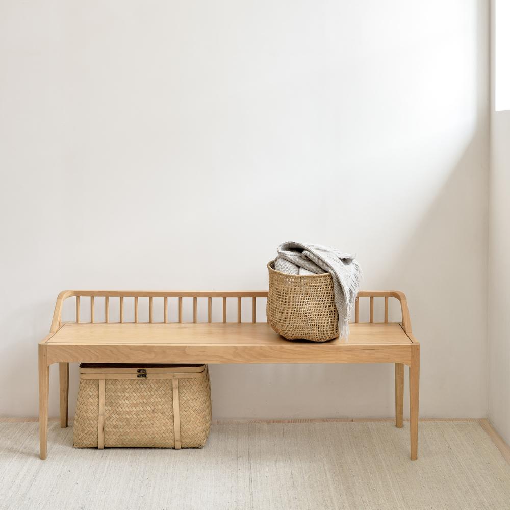 Ethnicraft Spindle Bench – Solid Oak Bench with Spindle-Back Inspired Tapered Legs