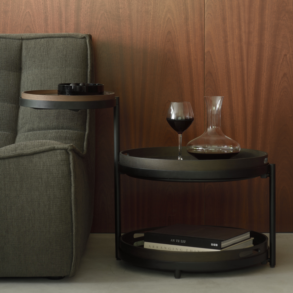 Ethnicraft Swivel Tray Side Table – Rotating Wooden Side Table with Minimalist Sculptural Base
